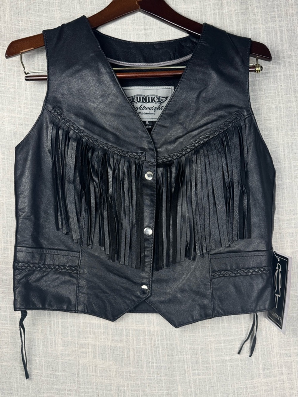Unik Black Leather Fringe Vest